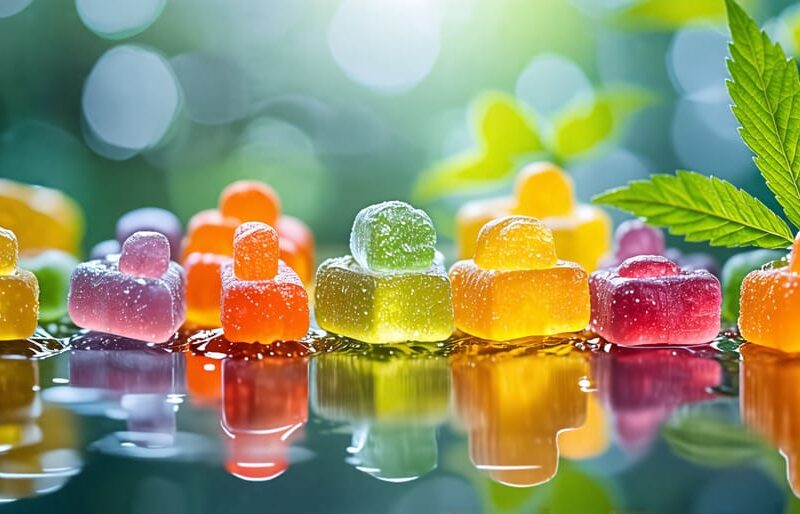 A conceptual depiction of CBD gummies transforming into vapor, symbolizing the synergy between gummies and vaping for enhanced wellness.