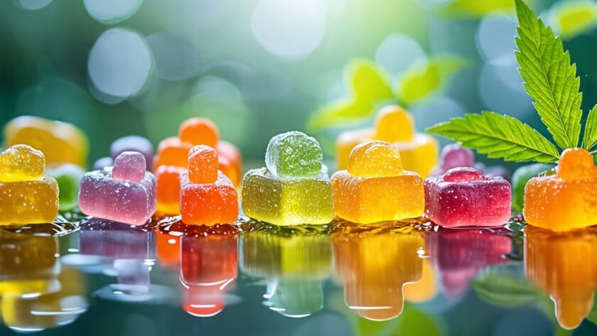 A conceptual depiction of CBD gummies transforming into vapor, symbolizing the synergy between gummies and vaping for enhanced wellness.