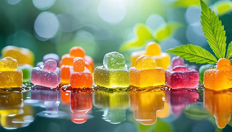 A conceptual depiction of CBD gummies transforming into vapor, symbolizing the synergy between gummies and vaping for enhanced wellness.