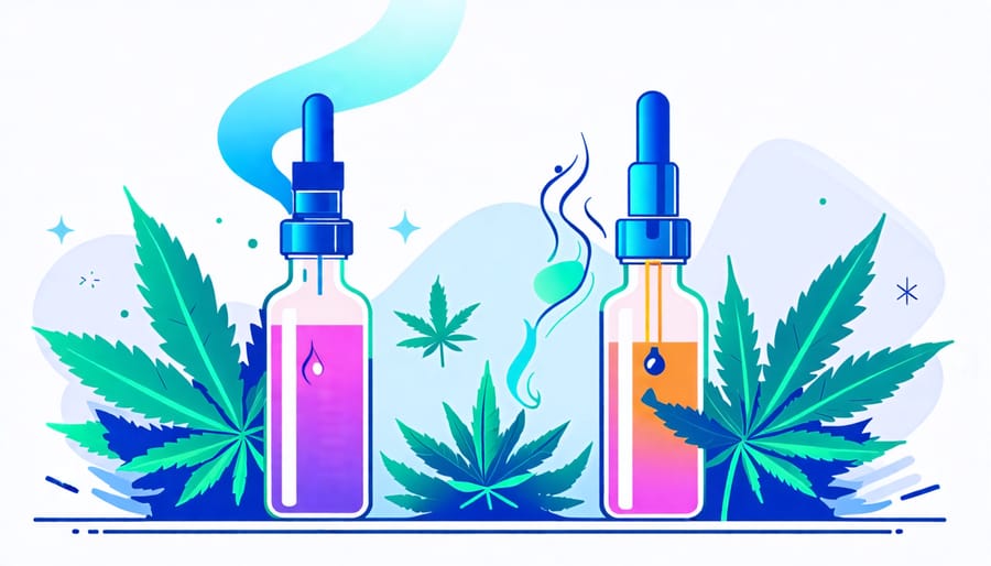 Illustration showing the vaping mechanism for THC flower consumption